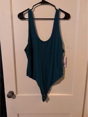 Teal Ribbed Scoop Neck Sleeveless Bodysuit, Size XL
